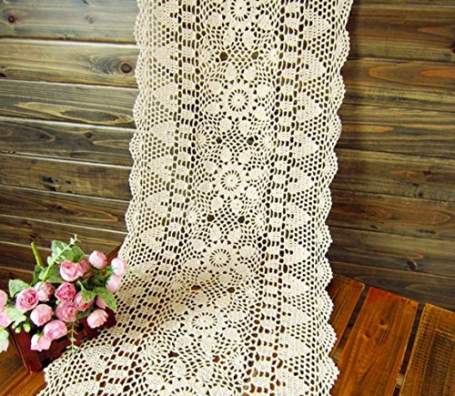 laivigo handgefertigt Crochet Spitze Tischdecke Deckchen Spitzendeckchen, Rechteck, 61–129,5 cm, baumwolle, beige, 16 x 35 Inch