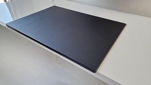 Gewinkelte Schreibtischunterlage mit Kantenschutz sanft lux Leder 90 x 47 Schwarz Silbergraue Naht