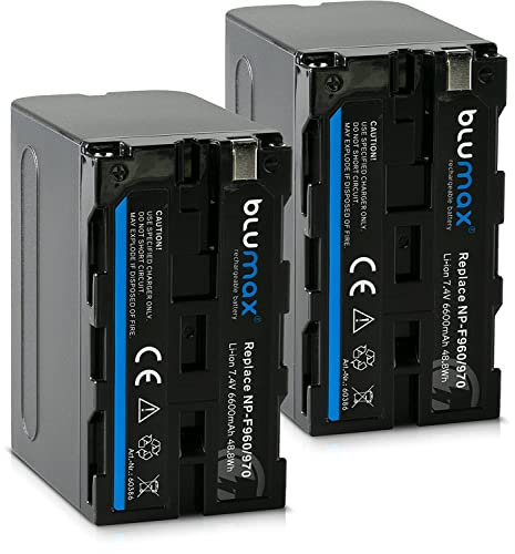 2X Blumax Akku kompatibel mit Sony NP-F550 / NP-F530 / NP-F570 | 6600mAh - (Blackmagic NP-F570) - auch für Diverse Blitzgeräte Videoleuchten Fieldmonitore
