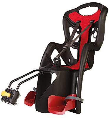 b bellelli Pepe - Fahrradrücksitz für Kinder bis 22 kg, von 3 bis 8 Jahren - Fixierung am Fahrradrahmen und zurückklappbar - Schwarz und Rot