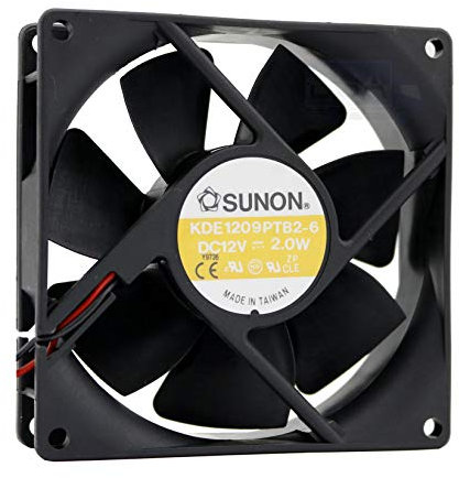 SUNON Ventilador de 92 mm, 92 x 92 x 25 cm, KDE1209PTB2-6, refrigeración 12 V, 9,2 cm, 2 cables (+/-) no conector