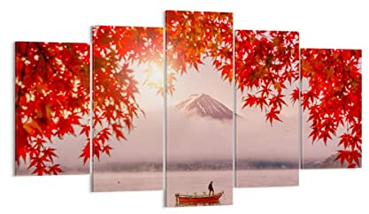 Wandbilder Dekoration Wohnzimmer Vulkan See Mehrteilige Bilder auf Leinwand 160x85cm Leinwandbild Schlafzimmer Set 5 teilige Wand Kunstdruck Art Groß XXL Wanddeko Bild Wall Decor Canvas EA160x85-4107