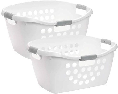PLASTIK WÄSCHEKORB - 50L Volumen - Stabiler weißer Wäschekorb - Extra großer Wäschekorbe mit Belüftungslöchern und Soft-Grip Griffen - BPA-frei - LaundrySpecialist