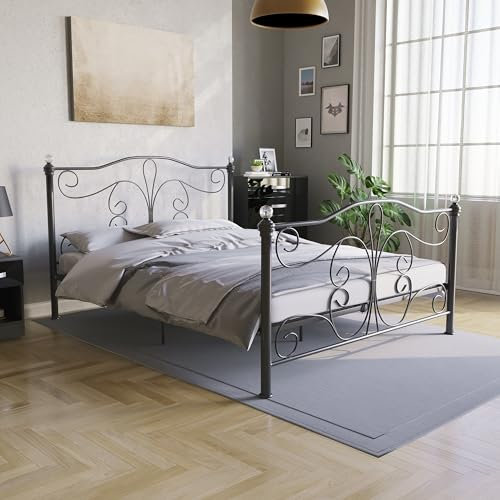 Vida Designs Chicago King Size Bed, 5ft Bed Frame Metal Headboard High Foot End Bedroom Furniture, Black