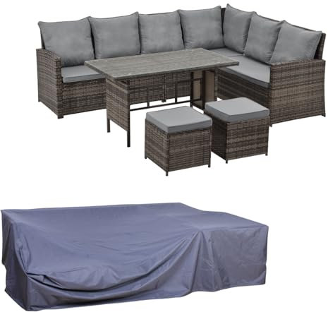 SVITA Monroe Polyrattan Ecksofa Rattan-Lounge Esstisch Gartenmöbel-Set Sofa Garnitur Couch-Eck