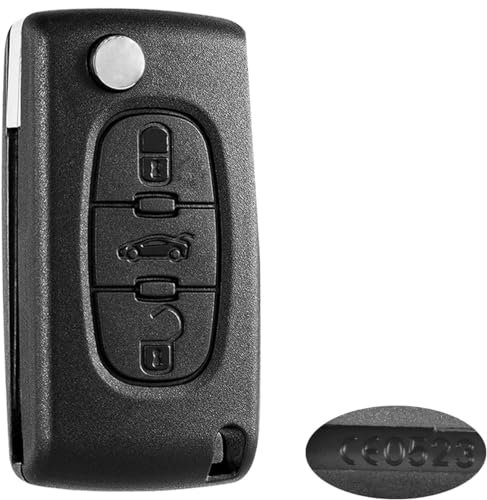 AUTOZOCO Carcasa Mando Llave De Coche 3 Botones Compatible con Citroën C2 C3 C4 C5 C6 C8 Picasso Xsara y Peugeot 207 307 407 408 - CE0536 - Botones de Abrir, Cerrar y Maletero, con zócalo de Pila