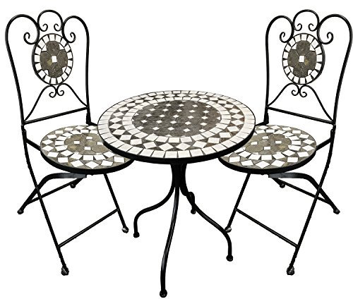 FineHome Aktion! Dekoratives Mosaik Set 3-teilig Sitzgarnitur Mosaiktisch + 2 Mosaikstühle Bistrotisch für Wohnzimmer Wintergarten und Terrasse Innen und Aussen