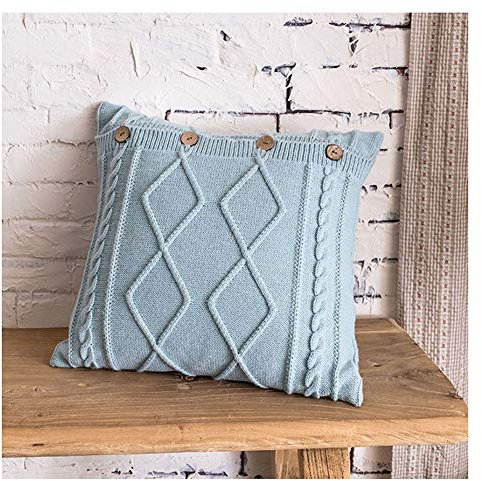 Chunky Cable Knit Sweater Cushion Cover with Buttons 45x45cm Knitted Throw Pillow Case home Decorative Pillow Covers for Sofa Bed Green 45 * 45cm(No Pillow core)