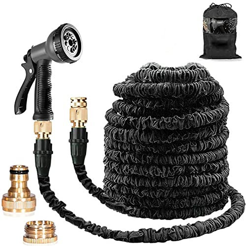 Suplong Expandable Garden Hose 100ft, Expanding Hose Pipe with 1/2,3/4 Fittings,Lightweight Garden Hose Expandable with 8 Function Spray Gun(100ft, Black)