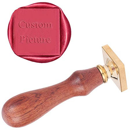 craspire Customized Wax Seal Stamp Mit Wodden-Griff Und Quadratischem Messingkopf, Personalisiertes Logo-Design Benutzerdefiniertes Bild Foto Graviert