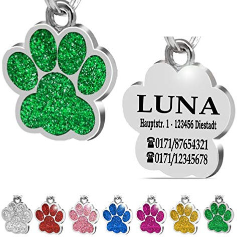 Ibera gifts - Hundemarke mit Gravur und personalisierte Hundemarke in Pfotenform, perfekt für kleine bis mittelgroße Haustiere (Grün)