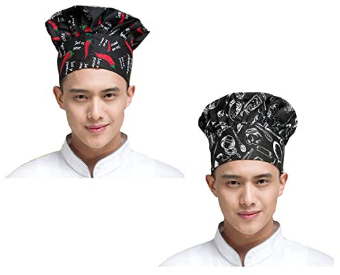 Sonwaha Gorro Cocina 2 PCS Gorro Cocinero Elastico,Gorro Chef Estampado,Gorro Cocinero Seta Chef Sombrero Adultos Hombres Mujeres para Cocina Hotel Restaurante y Gastronom¨ªa