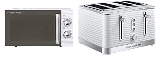 Russell Hobbs RHM1731 INSPIRE White 17 Litre Manual Microwave & 24380 White Inspire High Gloss Plastic Four Slice Toaster