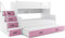 Interbeds Etagenbett Hochbett MAX 3 für DREI Kinder mit DREI Matratzen: 80x200cm / 120x200cm / 80x190cm + Farbvariationen (weiß+rosa)