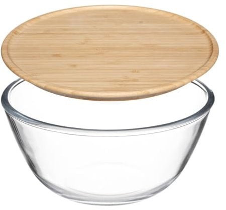 5 five simply smart FIVE-151462 Saladier en Verre avec Couvercle en Bambou 2.5 L