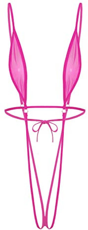 Oyolan Femme Micro Bikini Sexy Transaprent Body String Sexy Mini Maillot de Bain Dos Nu Halter Neck Bikini Type A Rose Taille Unique