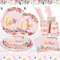 FORMIZON Vaisselle Anniversaire Fille 1 an, Set de Vaisselle de Fête d'anniversaire pour Fille, Fleurs Roses Assiettes en Papier Serviettes Tasses Pailles Fête Baby Shower Fille pour 24 Personnes