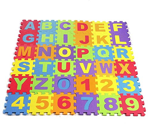 ColdShine 36 Stück Puzzlematte Kinderspielteppich 15X15cm Spielmatte Schaumstoffmatte Kinderteppich Rutschfestem EVR Puzzle Zahlen für Kinder
