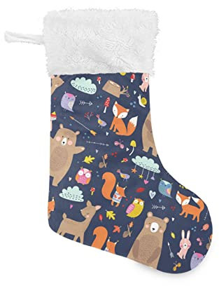 ODAWA Weihnachtsstrümpfe Tiere Herbst Fuchs Bär hängende Strümpfe Heimdekoration Weihnachtsstrümpfe für Familie Urlaub Party Weihnachtsdekoration 45 cm