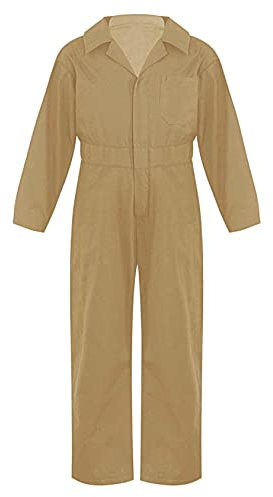 Hedmy Kinder Jumpsuit Jungen Overalls Langarm Bodysuit Ganzkörperanzug Turnanzug Einteiler Arbeitsoverall Maleranzug Khaki 170-176