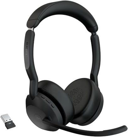 Jabra Evolve2 55 Stereo Wireless Headset - Features AirComfort Technology, Noise-Cancelling Mics & Active Noise Cancellation - MS Teams Certified, Works with Other Platforms - Black