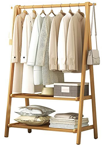 Bambus Kleiderständer, Offener Kleiderschrank System Garderobenständer mit Kleiderstange, Freistehender Garderobenständer für Schlafzimmer mit Schuhablage für Kleidung