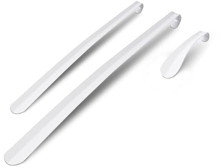 Metall Schuhlöffel Weiß im 3er Set (16,5cm, 58cm, 79cm) - Hochwertige Schuhanziehhilfe - Schuhanzieher für Kinder, Herren, Damen, Senioren