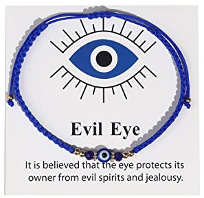 COLORFUL BLING Evil Eye Beaded Knots Bracelet Handmade Amulet Turkish Eye String Rope Adjustable Bracelets for Women Men Family Protection Good Luck Bracelet Braided Charms(Blue)