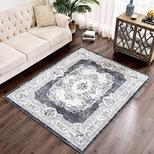 Tinyboy-hbq Teppich Wohnzimmer Moderner Kurzflor rutschfest,Waschbar Flauschig Weich,Passend für Wohnzimmer,Schlafzimmer und Esszimmer,Grau Weiß,80 x 120 cm