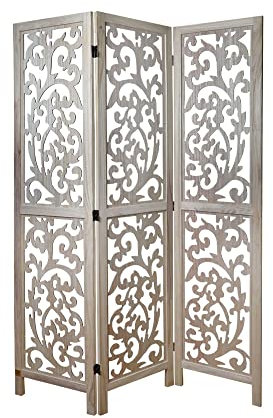 LW Collection Paravent Raumteiler Braun Holz - Raumteiler 3 Paneele - Trennwand 170x120cm - Paravent Fertig