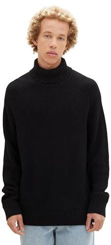 TOM TAILOR Denim Herren Relaxed Fit Ripp Rolkragen-Pullover, Black, XXL