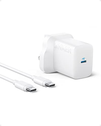 USB C Plug, 30W Anker 312 Type C Charger with Compact Design, High-Speed Fast Charger for iPhone 15/14/13/12 Series, Galaxy S23, Pixelbook, iPad Pro, and More (5 ft USB C to C Cable Included)