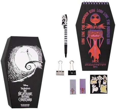 Schreibwarenset Nightmare Before Christmas, inklusive Notizbuch, Kugelschreiber, Aufkleber, Notizen und Pinzette, Schreibwarenzubehör – Originalprodukt, entworfen in Spanien, bunt, Thematisch,