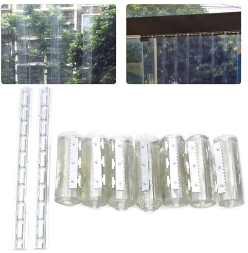 KEESUNG 7Stk 2m PVC Streifenvorhänge, Klarer Lamellenvorhang Bausatz Tragbarkeit Streifenvorhänge für Industrie, Pferdestall, Kuhstall, BxH 1,05x2 m