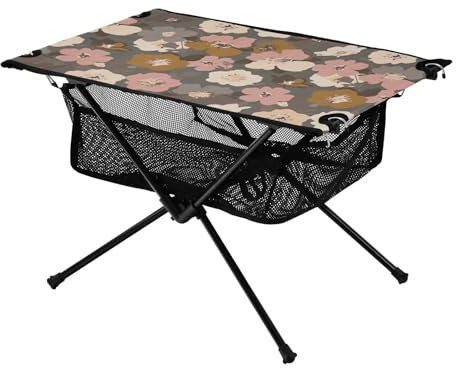 ZRWLUCKY Vintage Floral Pattern Modern Short Foldable Table Waterproof Grill Table with Carry Bag for Sand Outdoor Picnic