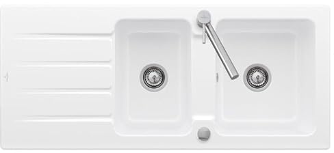 Evier 1 bac et demi 116 x 51 cm VILLEROY ET BOCH Architectura 80 Blanc vidage automatique inclus