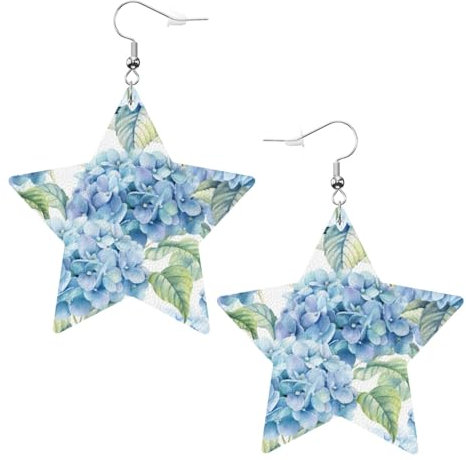 Hydrangea printing Fashion Star earrings Pendant Stylish and beautiful Lightweight Dangle for Women Girls