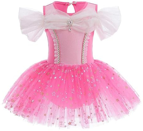 Lito Angels Robe Ballet de Danse Princesse Aurore pour Enfant Fille, Déguisement Ballerine Justaucorps Danseuse Tutu Taille 6-7 ans (étiquette en tissu 130)