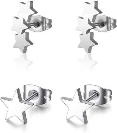 LEEQBCR 2 Paar Damen Mädchen Anti-Allergie Stern Ohrringe, Kleine Asymmetrische Ohrringe, 925 Silber, Geschenke für Frauen Freundin Mutter Mädchen (Silber)