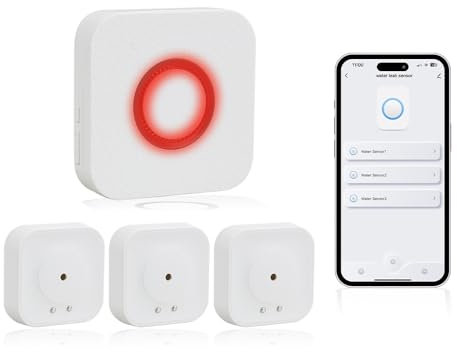 BRIGHTFUN Wi-Fi Water Leak Detector 3 Pack，Smart Water Sensor with 110dB Adjustable Alarm and App Alerts, Leak and Drip Alert Wireless Detector for Kitchen Bathroom Basement , 2.4G WiFi Only
