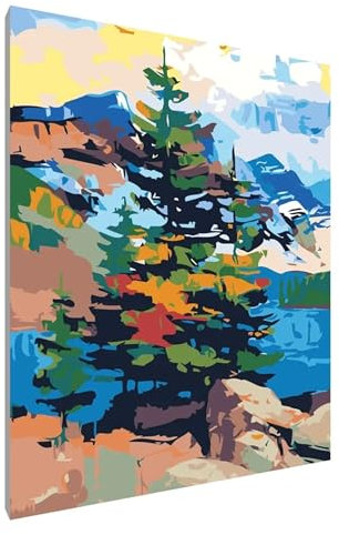 Bäume Landschaften -Malen nach Zahlen für Erwachsene,DIY Handgemalt Ölgemälde-Set auf Leinwand mit Pinseln und Acryl Pigment für Kinder Anfänger Kunst für Heimdekoration Geschenk mit Rahmen,60x75cm