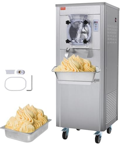 VEVOR Kommerzielle Eismaschine, 18 l/h Leistung, Einzelgeschmacksrichtung Harteismaschine mit Rädern, 6 L Edelstahlzylinder, LED-Panel, Automatische Vorkühlung mit Reinigung, für Restaurant-Snackbars