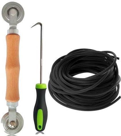Werkzeug Einzieher Einroller für Keder Fliegengitter, installieren Fliegengitter Ersatzteil, Doppelrad Dichtungseinroller mit 18M x 5mm Kederband Fliegengitter Insektenschutz Ersatzteil