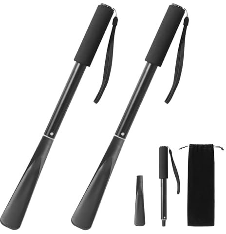 LYCXAMES Schuhlöffel Lang, 2 Stück Schuhanzieher, Teleskopisch 34~85cm, Ausziehbarer Schuh Löffel mit bequemem Kugelgriff, für Herren, Damen, Kinder, Senioren