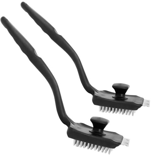 com-four® 2X Multifunktionale Grillbürste mit Edelstahlborsten und Schaber – 44,5 cm Kunststoffgriff – Effizientes Grillzubehör für BBQ, Gasgrill und Gussrost (02 Stück - 2in1 Bürste lang)