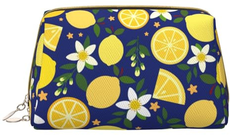 Beauty case in pelle PU per donne, limoni e foglie, grande capacità, borsa da viaggio per cosmetici, trousse da toilette organizer per trucchi, Limoni e Foglie, Misura unica