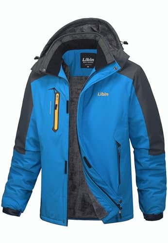 Libin Skijacke Herren Warme Winterjacke Funktionsjacke Winter Snowboardjacke Softshelljacke Outdoorjacke Wasserdicht Atmungsaktiv Wanderjacke Snowboard Jacke Männer Blau M