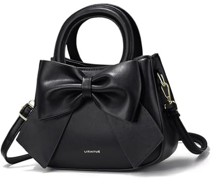 NICOLE & DORIS Umhängetasche für Damen Kleine Handtaschen mit Schleife Henkeltasche PU Leder Niedliche Schultertasche Mädchen Crossbody Bag Satchel Tasche Schwarz