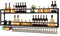 Weinregal Wand Metall mit Licht Flaschenregal Wine Rack Weinschrank Schmal Barschrank mit Weinglashalter Weinständer Weinflaschenhalter Getränke Regal Mini Bar für Esszimmer Home Bar Küche(Black,2 LAY