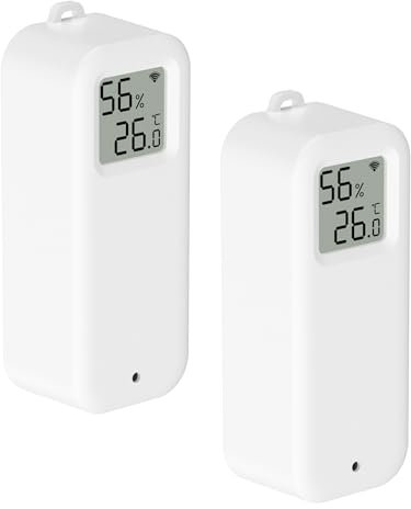PHOVOLT WLAN-Thermometer-Hygrometer-Sensor mit Digitalanzeige, kabelloser intelligenter Temperatur- und Feuchtigkeitsmonitor mit Benachrichtigungsalarm per Remote-App für Zuhause, Gewächshaus (2pack)